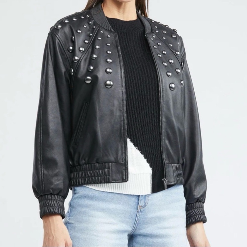 Women's Black Studded Leather Jacket